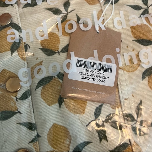 NEW NWT Reformation Chrissy Denim Two Piece Set Limoncello Lemon - Picture 8 of 8